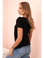 Dámská bavlněná blůza s volánem a srdcem z kamínků černá