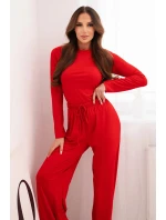 Dámský viskózový komplet s blůzkou a širokými kalhotami červený Dámský viskózový komplet s blůzkou a širokými kalhotami červený