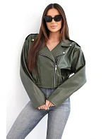 Dámská křiváková bunda z ekokůže na zip khaki