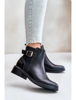 Dámské botky Chelsea na nízkém podpatku zateplené se zlatou sponou černé Inomira