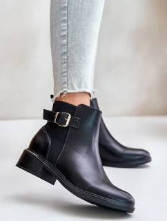 Dámské botky Chelsea na nízkém podpatku zateplené se zlatou sponou černé Inomira