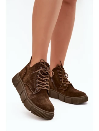 Semišové Nízké Dámské Kotníky Na Platformě Big Star SS274595 Hnědé