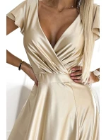 saténové dlouhé šaty 411-7 CRYSTAL zlaté - Numoco saténové dlouhé šaty 411-7 CRYSTAL zlaté - Numoco