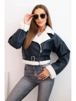 Dámská pilotka z ekokůže s podšívkou a páskem modrá