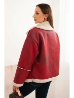 Dámská bunda Plus Size s kapucí a kapsami zateplená beránkem camelová