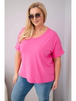 Dámská bavlněná halenka Plus Size s výstřihem do V a třásněmi na zádech růžová
