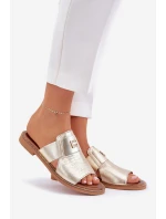 Elegantní Pantofle Z Přírodní Kůže Na Plochém Podpatku Zazoo 40423 Zlaté