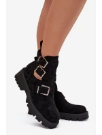 Dámské boty s pásky a stříbrnými sponami Černé Helisse