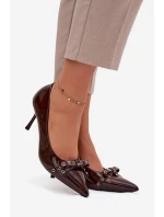 Lakované lodičky s mašlí čokoládové Janisse