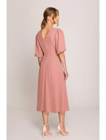 S399 Šaty s puff rukávy - růžové S399 Šaty s puff rukávy - růžové