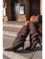 Dámské zateplené kozačky na jehlovém podpatku Mavella – čokoládové, eko semiš