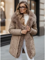 Dámská zimní bunda MORISIO dlouhá prošívaná s kapucí béžová FashionStreet TY5183