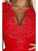 200-11 CHARLOTTE exkluzivní rozšířené šaty s krajkovým výstřihem - červené 200-11 CHARLOTTE exkluzivní rozšířené šaty s krajkovým výstřihem - červené