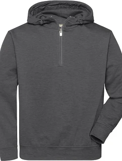 Daiber JN 839 Prac. mikina z bio bavlny, kapuce, "1/4" zip 02.0839 dark melange