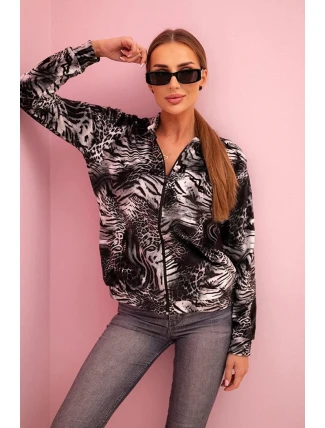 Dámská mikina se zvířecím potiskem na zip šedá Dámská mikina se zvířecím potiskem na zip šedá