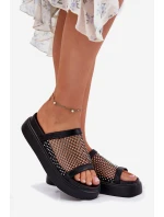 Ozdobené Dámské Pantofle Na Platformě S Síťovinou Černé S.Barski MY51-016 Ozdobené Dámské Pantofle Na Platformě S Síťovinou Černé S.Barski MY51-016