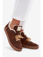 Dámské tenisky na platformě s teplým kožíškem hnědé Solvia