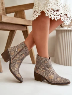 Kovbojské Dámské Boty Zapínané Na Zip Zvířecí Vzor Zlaté Merisine