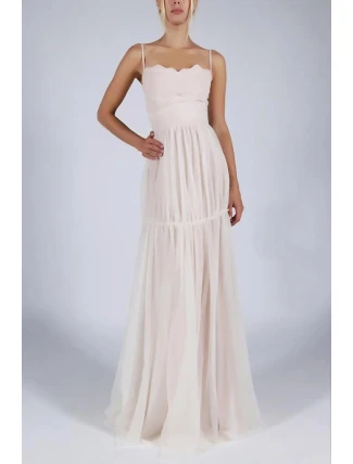 Dámské šaty SOKY SOKA na ramínka s šifonovou sukní dlouhé smetanově bílé - Bílá / XL - SOKY&SOKA Dámské šaty SOKY SOKA na ramínka s šifonovou sukní dlouhé smetanově bílé - Bílá / XL - SOKY&SOKA