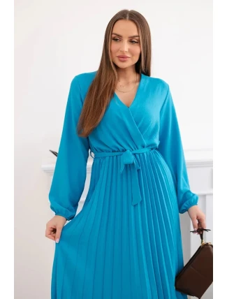 Šaty se svázaným plisovaným lemem tyrkys