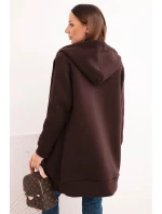 Zateplená dámská mikina s kapucí a zipem hnědá