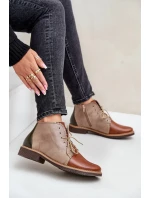 Kožené Botky Na Plochém Podpatku Hnědé Zazoo 4078