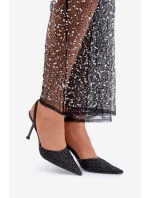 Lodičky S Otevřenou Patou Ozdobené Leskem Černé Berilae Lodičky S Otevřenou Patou Ozdobené Leskem Černé Berilae