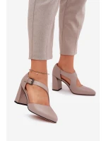 Kožené Lodičky Na Podpatku S Přezkou Vinceza 91133 Šedé