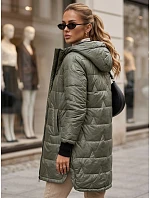Dámská prošívaná přechodová bunda s kapucí, zelená, FashionStreet TY5789 Dámská prošívaná přechodová bunda s kapucí, zelená, FashionStreet TY5789
