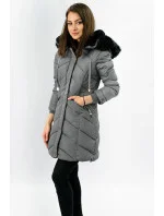 Šedá dámská prošívaná zimní bunda s kapucí (w732)