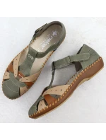 Dámské pohodlné sandály na suchý zip se zabudovanou špičkou zelené Rieker M1655-54