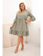 Dámské viskózové šaty Plus Size s ažurovou ozdobou khaki