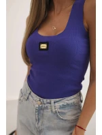 Dámská pruhovaná top na ramínkách s ozdobnou nášivkou tmavě fialová