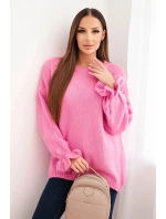 Dámský svetr s příměsí mohéru a vlny volného střihu růžový
