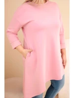 Dámské šaty Plus Size z viskózy s volným střihem a dlouhým rukávem tmavě pudrově růžový