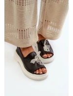 Zazoo 2939 Dámské kožené sandály s mašlí Černé