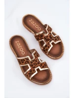 Kožené Ploché Klapky S Pantherou Zazoo 40383 Hnědé