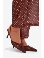 Kožené sandály s pletením na jehle hnědé Hanelis