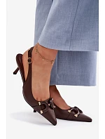 Dámské sandály na podpatku s ozdobným detailem Čokoládové Brienne