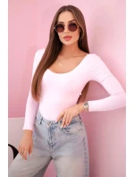 Dámská halenka s dlouhým rukávem a hlubokým výstřihem bonbónově růžová