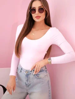 Dámská halenka s dlouhým rukávem a hlubokým výstřihem bonbónově růžová