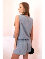 Dámská viskózová souprava – vesta na knoflíky a šortky grafitová melanž