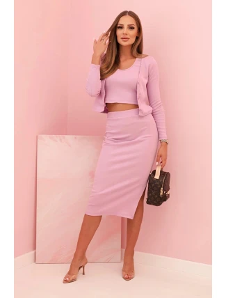 Dámský 3dílný komplet se sukní a sakem fialový
