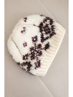 Dámská zimní čepice s norským vzorem a silným pletením K351 ecru+czerwony