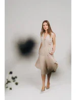 S409 Košilové šaty ve fitted střihu - béžové