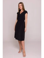 S411 Šaty bez rukávů s volánkovým výstřihem - černé S411 Šaty bez rukávů s volánkovým výstřihem - černé