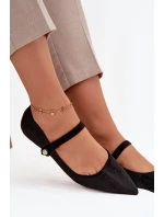 Dámské sametové baleríny s páskem a zlatým detailem Gisanne – černé