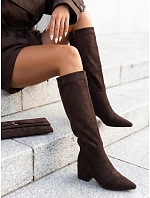 Dámské semišové kozačky na podpatku, zateplené, hnědé, FashionStreet ZY1435 Dámské semišové kozačky na podpatku, zateplené, hnědé, FashionStreet ZY1435