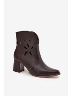 Kožené otevřené dámské kotníkové boty na podpatku Zazoo 3647 čokoládové
