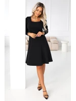 574-3 IVANA pohodlné trapézové šaty s výstřihem a dlouhými rukávy - černé